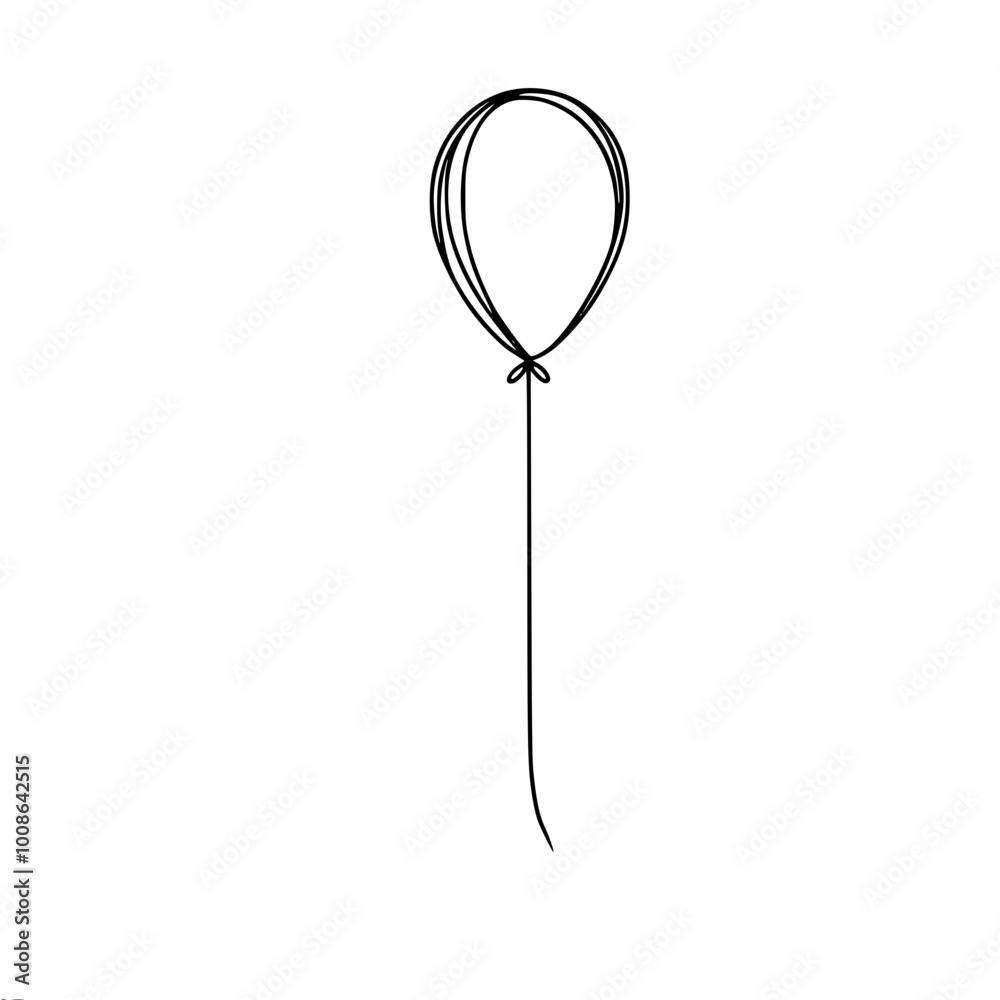 Linear contour vector simple drawing of a balloon with a thread tied to it, symbolizing lightness and celebration. Linear contour vector simple drawing of a balloon with a thread tied to it, symbolizing lightness and celebration.