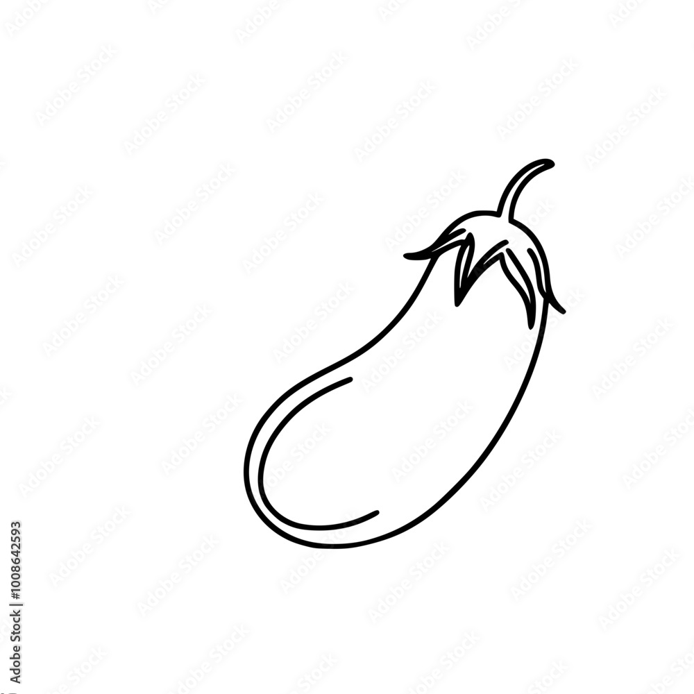 Linear vector outline drawing of a simple eggplant Linear vector outline drawing of a simple eggplant