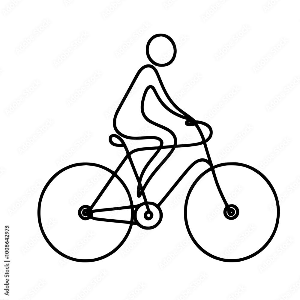 Obraz premium Minimalistic single line vector contour sketch of a cyclist on a bicycle on a white background