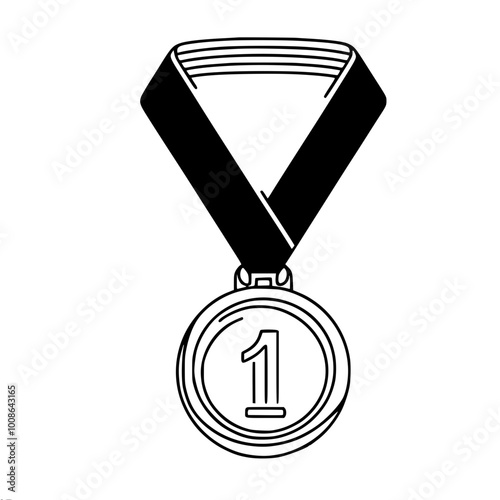 Graphic linear vector image of a medal with concentric circles and a unit in the center, symbolizing an award or achievement