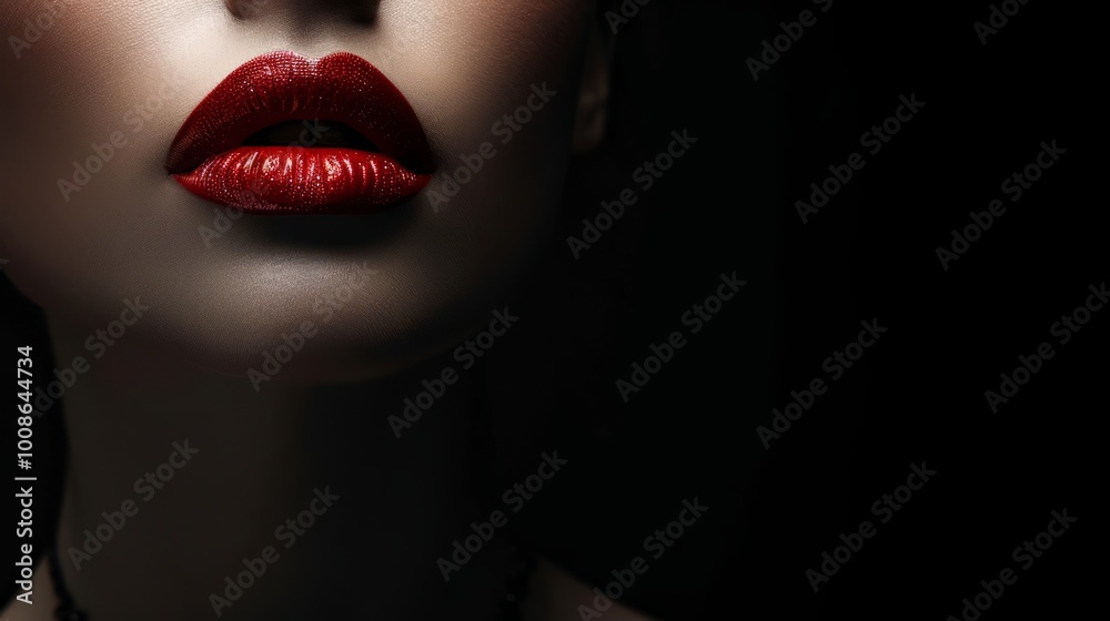 Fototapeta premium Seductive Statement: Bold Red Lips Against the Dark