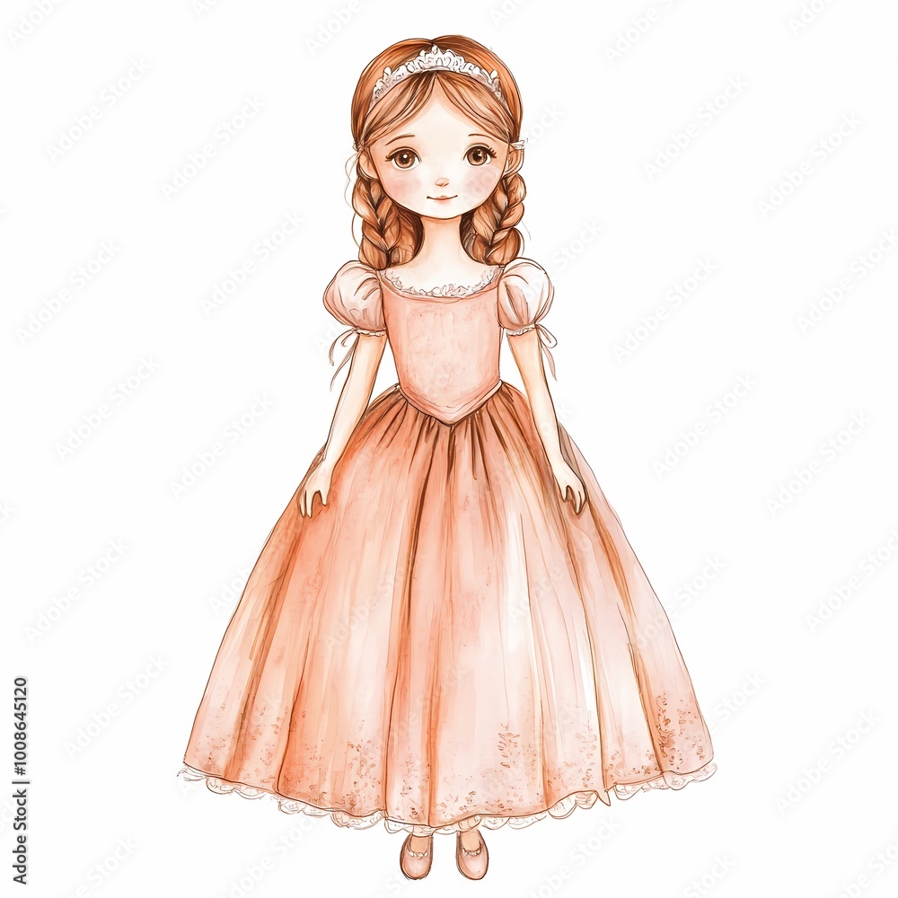 A charming young girl with pigtails in a beautiful princess dress A charming young girl with pigtails in a beautiful princess dress