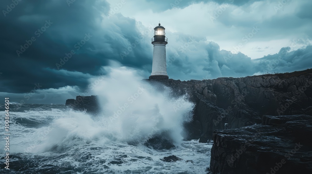 A dramatic lighthouse stands tall against turbulent waves and stormy skies, evoking a sense of resilience and maritime beauty. A dramatic lighthouse stands tall against turbulent waves and stormy skies, evoking a sense of resilience and maritime beauty.