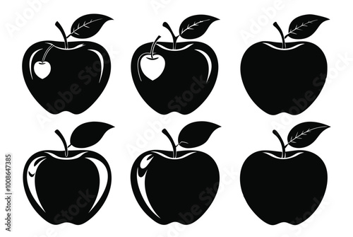 silhouette apple vector set illustration isolated on white artboard.