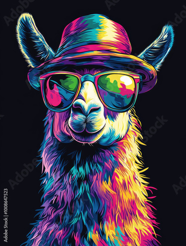 A Llama Sporting Sunglasses and a Funky Hat, Adding a Touch of Humor to a Fun-Filled Day
