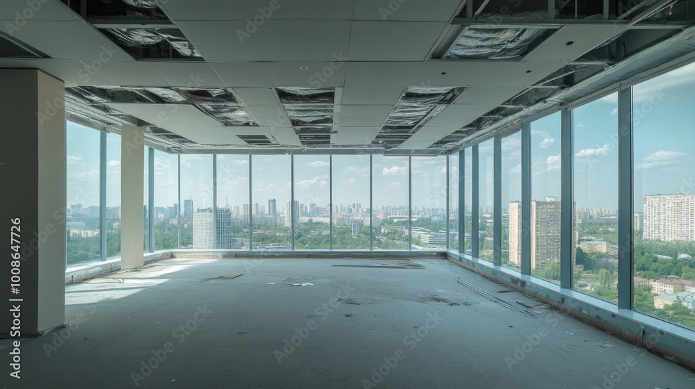MOSCOW, Russia - August 6, 2019: empty office space in an office building. Unfurnished office in a business center building MOSCOW, Russia - August 6, 2019: empty office space in an office building. Unfurnished office in a business center building