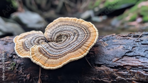 Turkey tail mushroom on a log