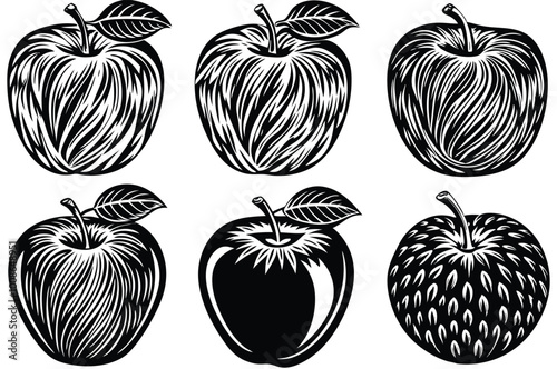 silhouette apple vector set illustration isolated on white artboard