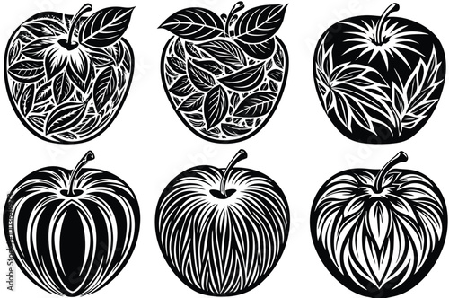 silhouette apple vector set illustration isolated on white artboard