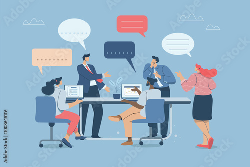 Concept of polite communication skills, Effective communication and respect in different situations, Expressing opinions effectively in teamwork. Vector design illustration.