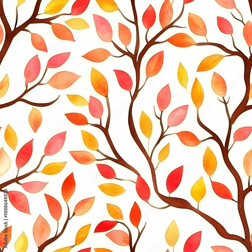 Watercolor Autumn Leaves Branch Seamless Pattern Watercolor Autumn Leaves Branch Seamless Pattern