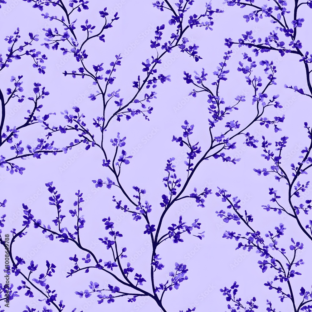 Obraz premium Watercolor Purple Floral Branch Pattern