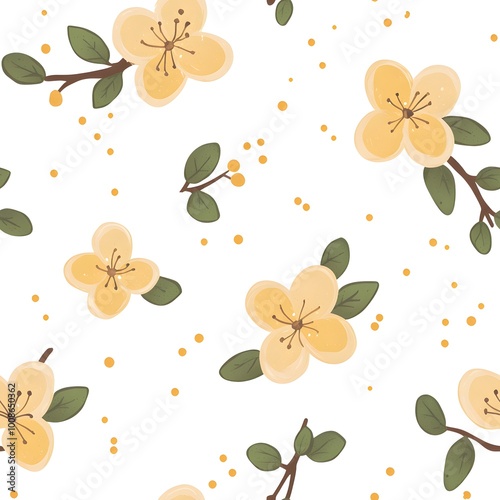 Yellow Flower Seamless Pattern Floral Spring Botanical Background