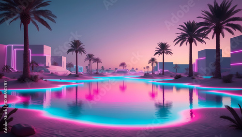 Neon Pyramids and Palm Trees photo