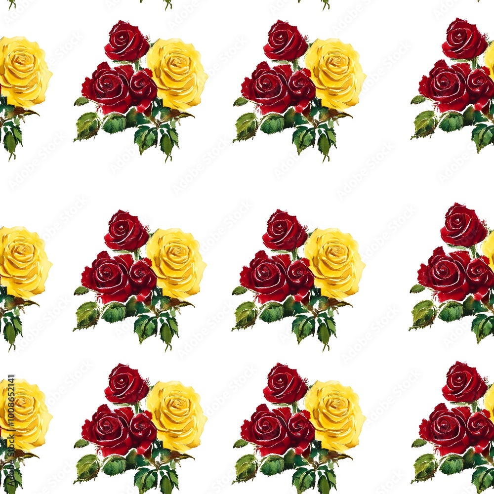 Watercolor Red and Yellow Rose Pattern Watercolor Red and Yellow Rose Pattern