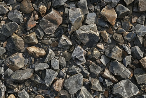 Photo of Grey gravel rock ground debris. Background texture for backdrops or mapping