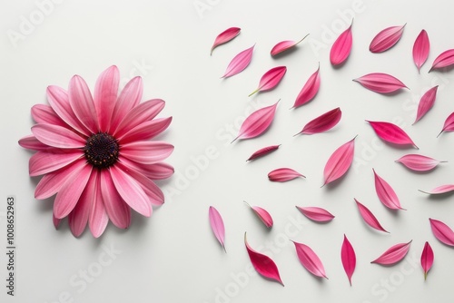 Creative Floral Arrangement: Artistic Pink Flower with Petal Patterns







