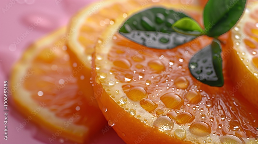 Fresh Orange Slices with Water Droplets Fresh Orange Slices with Water Droplets