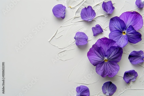 Minimalist Floral Elegance: Delicate Purple Flowers Against White Background






