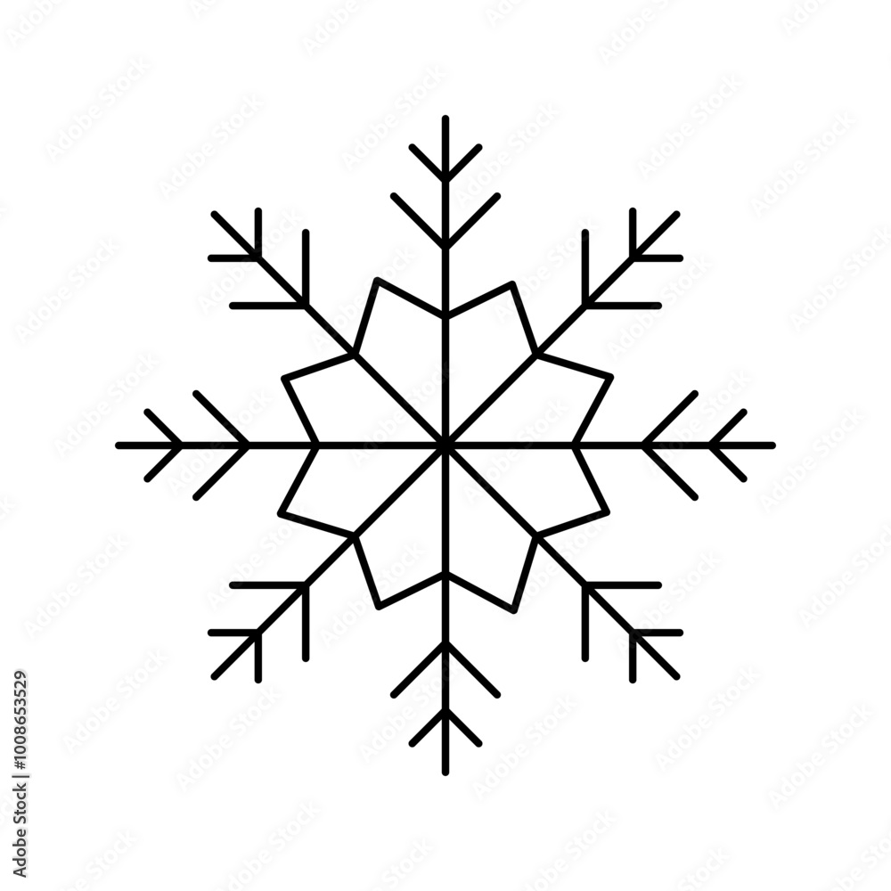 Minimalist Christmas snowflake icon winter showing eight-fold radial symmetry Minimalist Christmas snowflake icon winter showing eight-fold radial symmetry