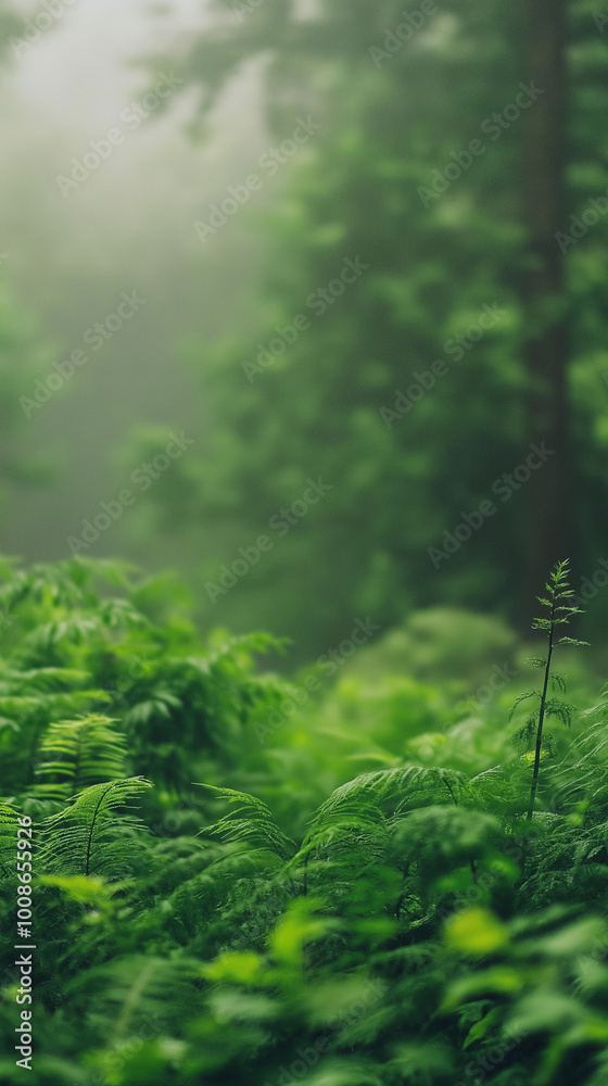 Fototapeta premium beautiful green forest in the morning fog