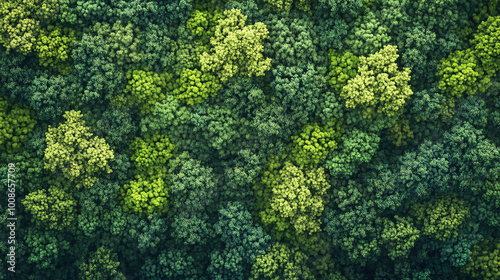 Fototapeta Naklejka Na Ścianę i Meble -  top view of green forest natural area environment plants an extreme wide shot of tree landscape abstract ecosystem ecology ecosystem fresh spring covered in greenish background