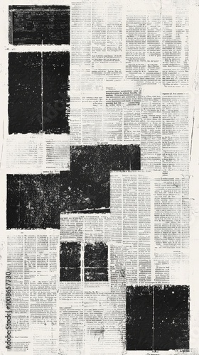 Blacked out newspaper text