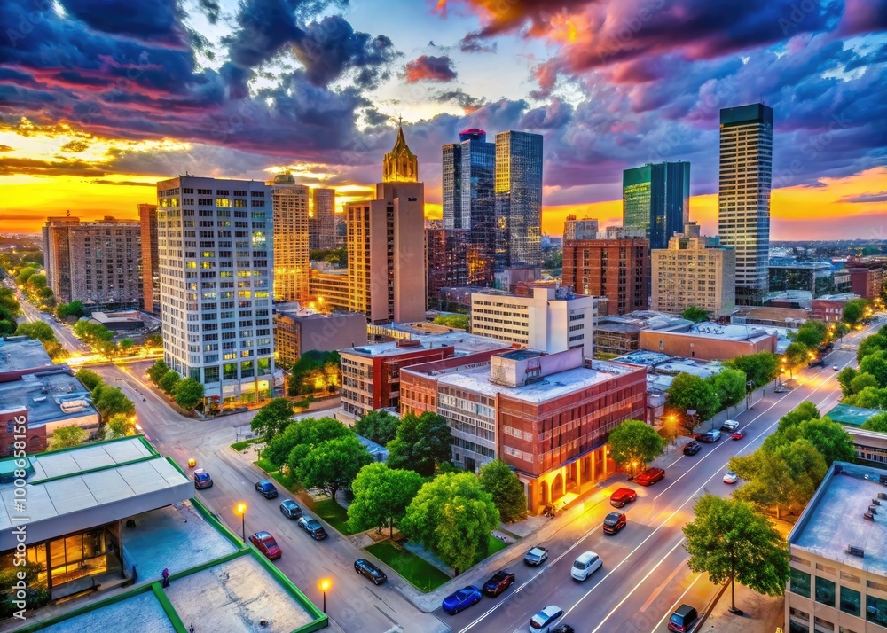 Fototapeta premium Scenic View of Downtown Royal Oak with Modern Architecture and Vibrant City Life in Detroit Area