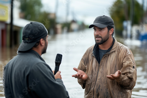 News anchor reports on flood situation.