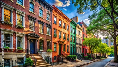 Scenic View of Historic Buildings in Greenwich Village, New York City Under Clear Blue Sky