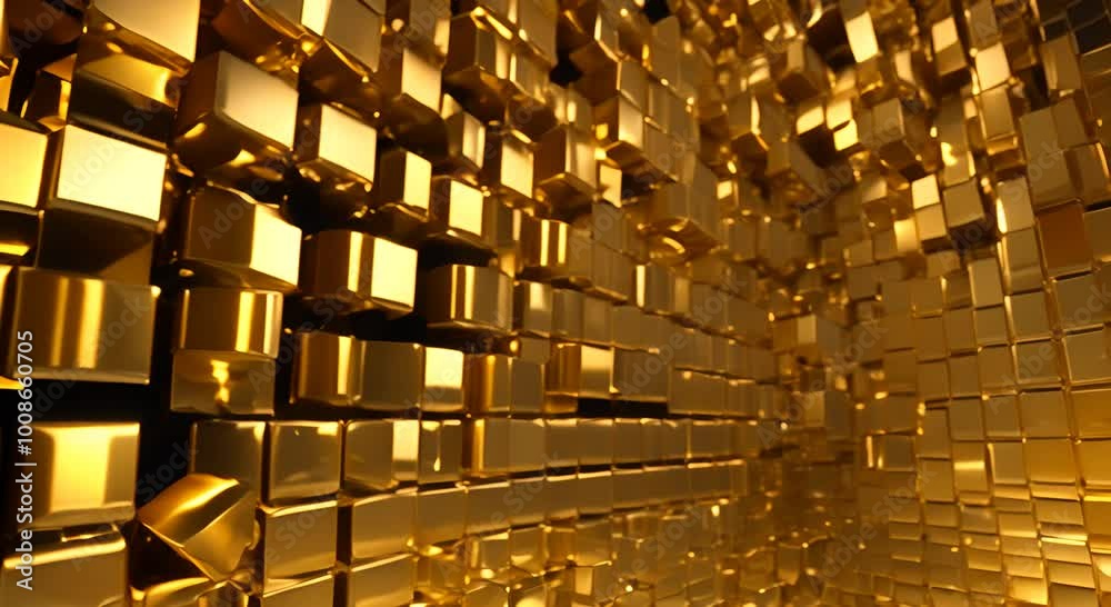 Motion background of gold cubes wealth abundance or modern abstract art background 4k animation Motion background of gold cubes wealth abundance or modern abstract art background 4k animation