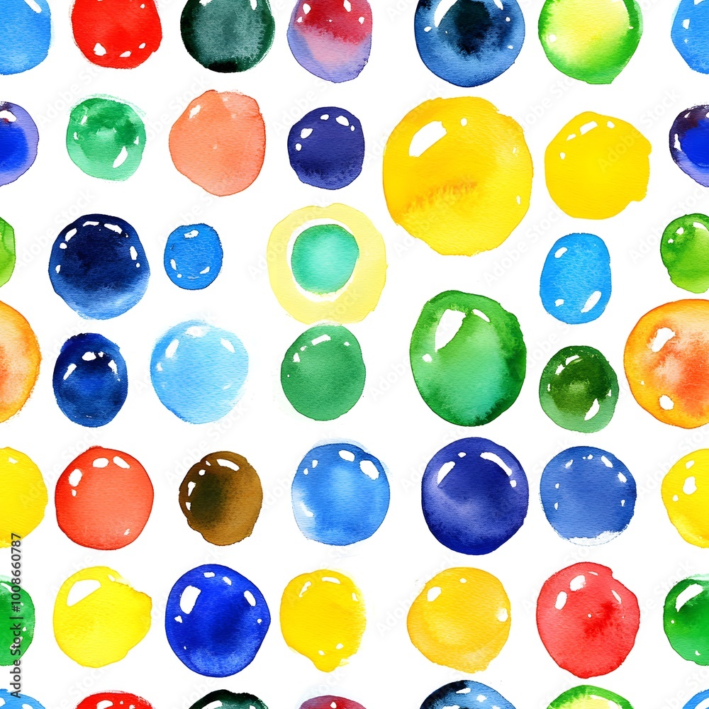 Fototapeta premium Watercolor Colorful Circles Seamless Pattern Background