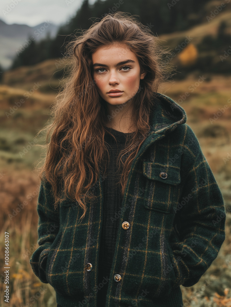 Model in Wool Jacket in the Scottish Highlands Model in Wool Jacket in the Scottish Highlands