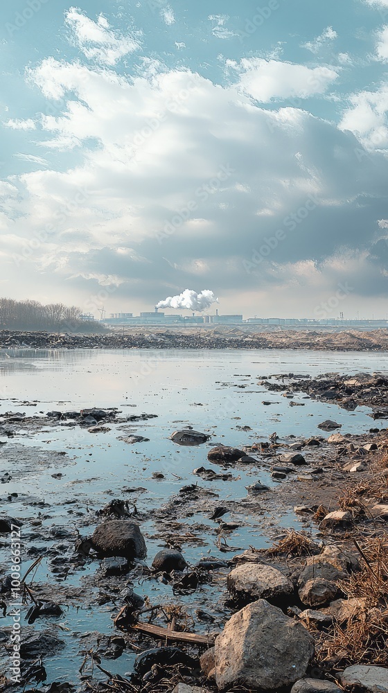 A serene landscape featuring a calm water body surrounded by rocks and a cloudy sky, ideal for nature and environmental themes. A serene landscape featuring a calm water body surrounded by rocks and a cloudy sky, ideal for nature and environmental themes.