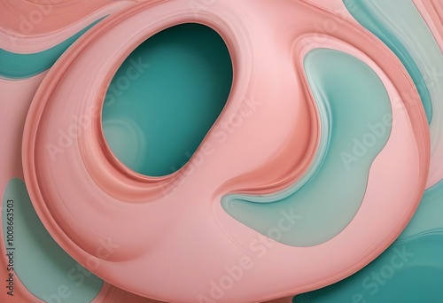 Abstract pink and teal fluid shapes with soft, flowing lines and gradients