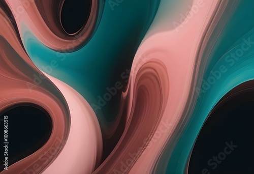 Abstract pink and teal fluid shapes with soft, flowing lines and gradients