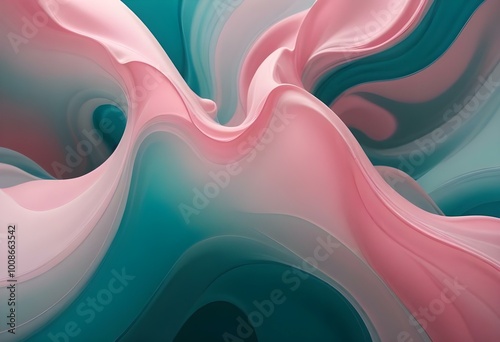 Abstract pink and teal fluid shapes with soft, flowing lines and gradients