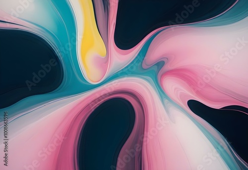 Abstract pink and teal fluid shapes with soft, flowing lines and gradients