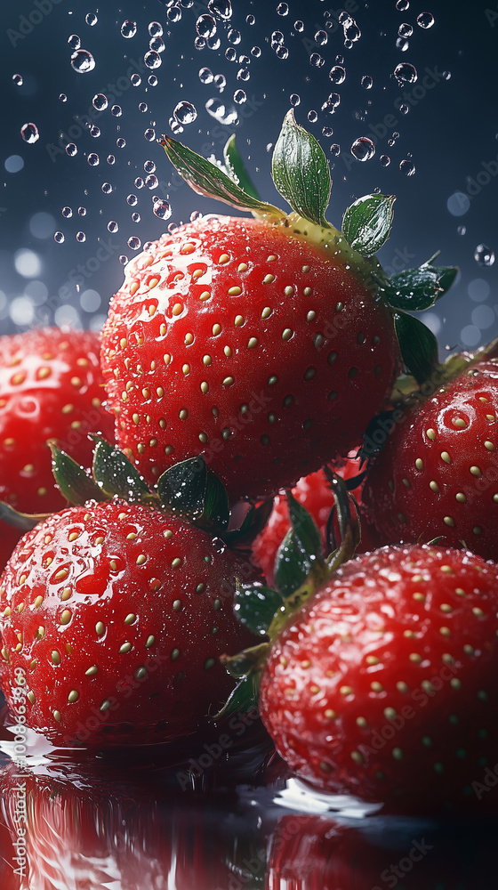Juicy Fresh Strawberries with Water Droplets