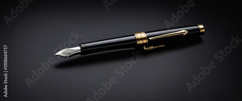 A luxurious black fountain pen with gold accents, perfect for elegant writing and special occasions.