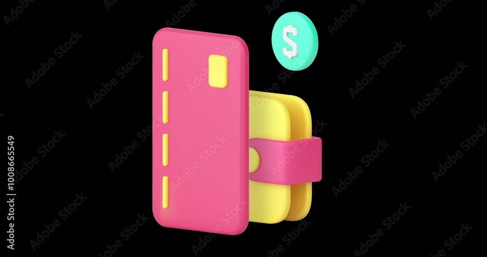 Money savings salary profit wallet with card and coin cash money banner copy space 3d icon animation loop. Financial investment business commercial wealth shopping banking account Money savings salary profit wallet with card and coin cash money banner copy space 3d icon animation loop. Financial investment business commercial wealth shopping banking account