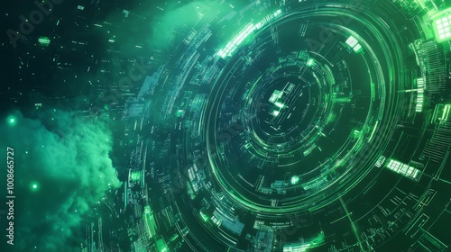 sky-fi background green. concept of the future. city of the future, space. scientific achievements in the future.