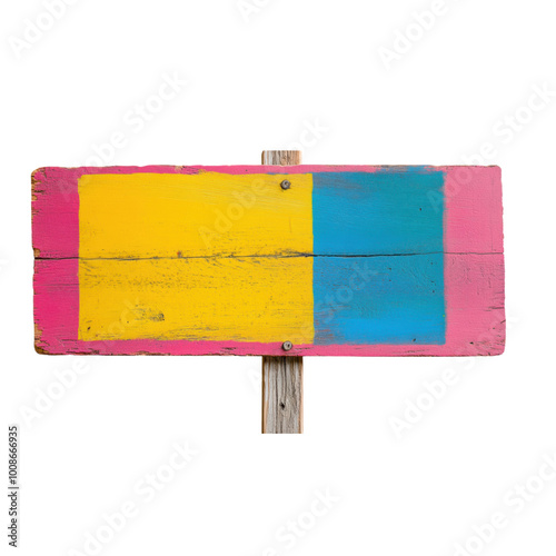 Colorful wooden sign with blank space for text, transparent background. photo