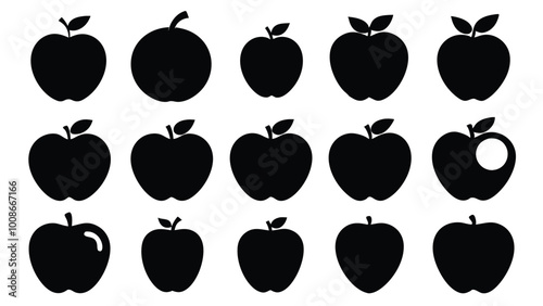 silhouette apple vector set illustration isolated on white artboard