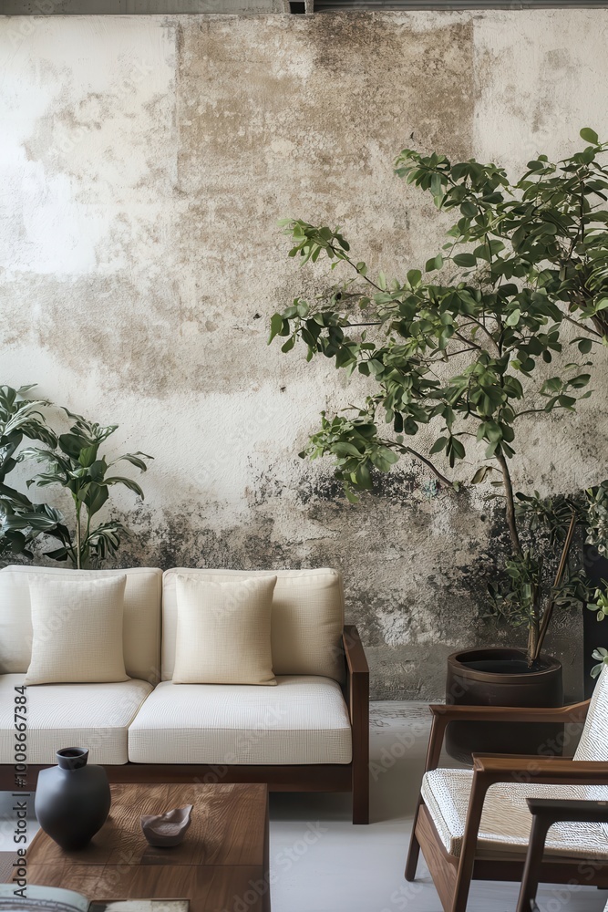 Elegant Japandi Living Space with Natural Elements