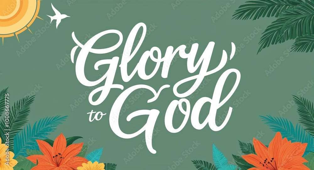 Glory to God calligraphic word lettering on summer concept holiday design background
