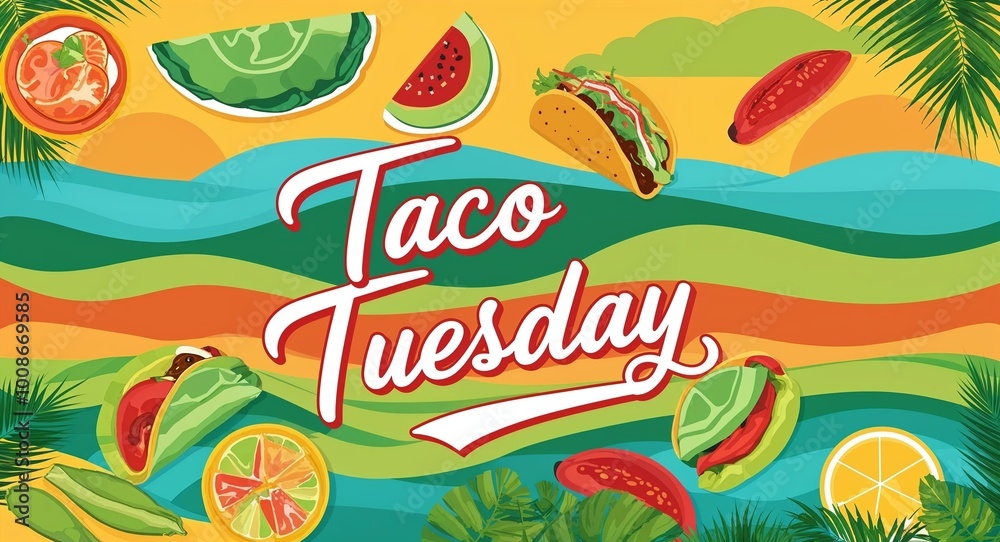 taco Tuesday calligraphic word lettering on summer concept holiday design background taco Tuesday calligraphic word lettering on summer concept holiday design background