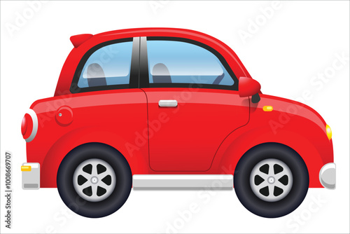 Isolated mini red car illustration on white background with cartoon style. Vector Illustration