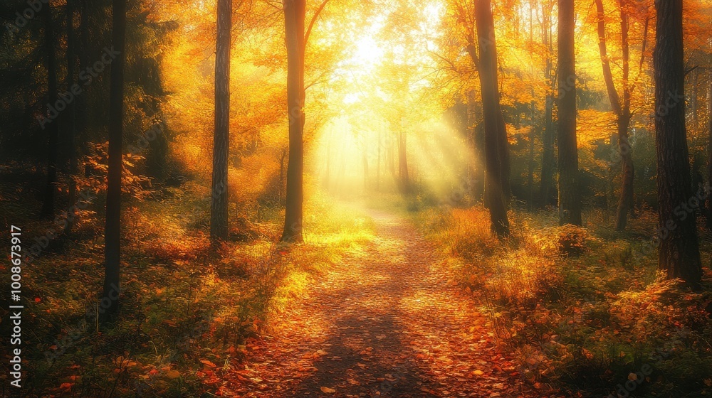 Enchanting Woodland Path in Autumn Splendor Enchanting Woodland Path in Autumn Splendor