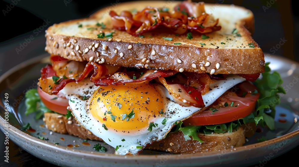 Fried Egg and Bacon Sandwich on Multigrain Bread